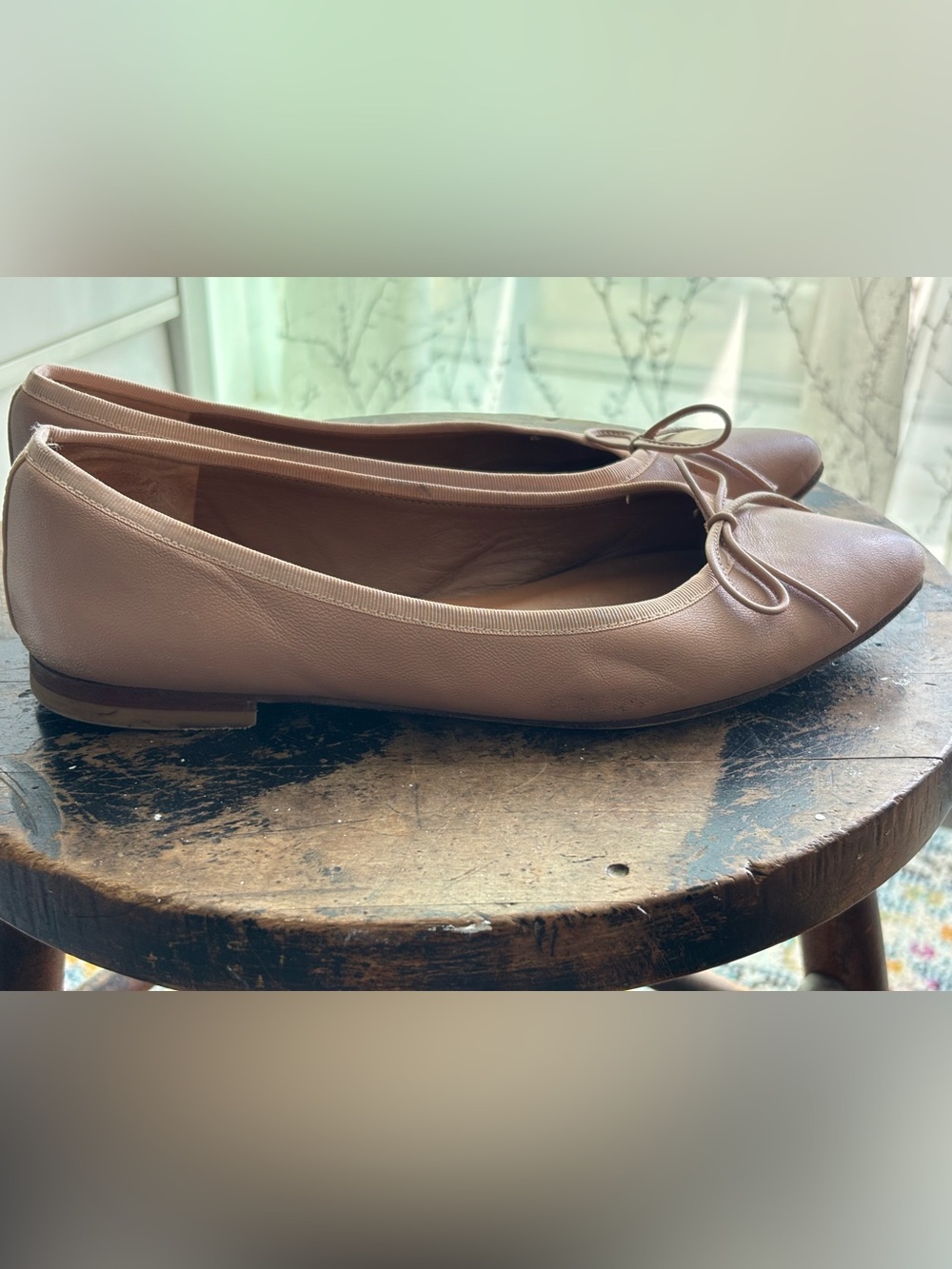 Margaux Dune Demi point Leather Ballet Flats with Bow Accent